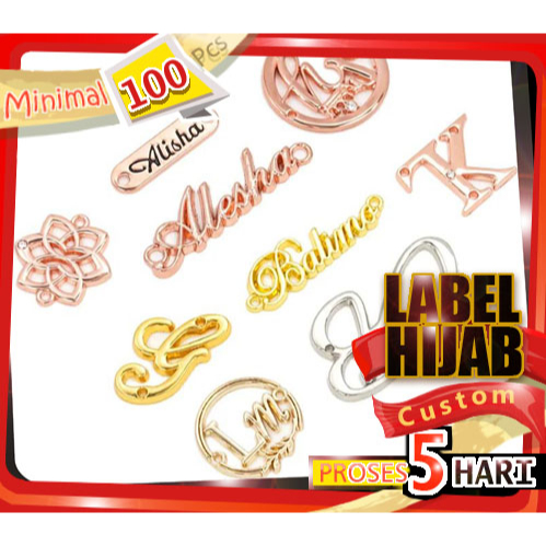 JUAL LABEL MERK PLAT KERUDUNG & JILBAB BAHAN KUNINGAN STAINLESS ZINC ALLOY ANHASS LOGAM COR LABEL ME