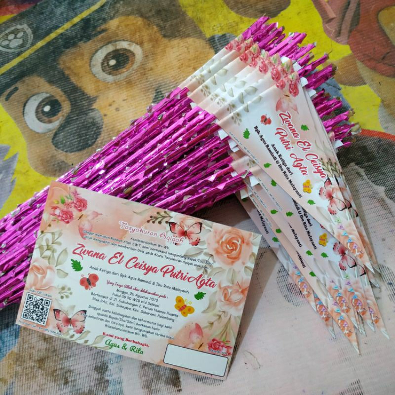 (1 hari jadi) Undangan dan bendera aqiqah palembang ori