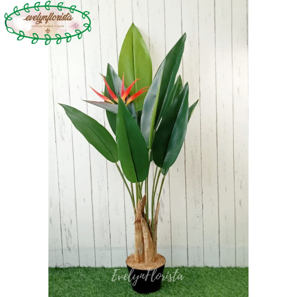 Pohon Artificial Tanaman Hias Heliconia Bird Of Paradise T120 Pot Hitam Pajangan Sudut Ruang