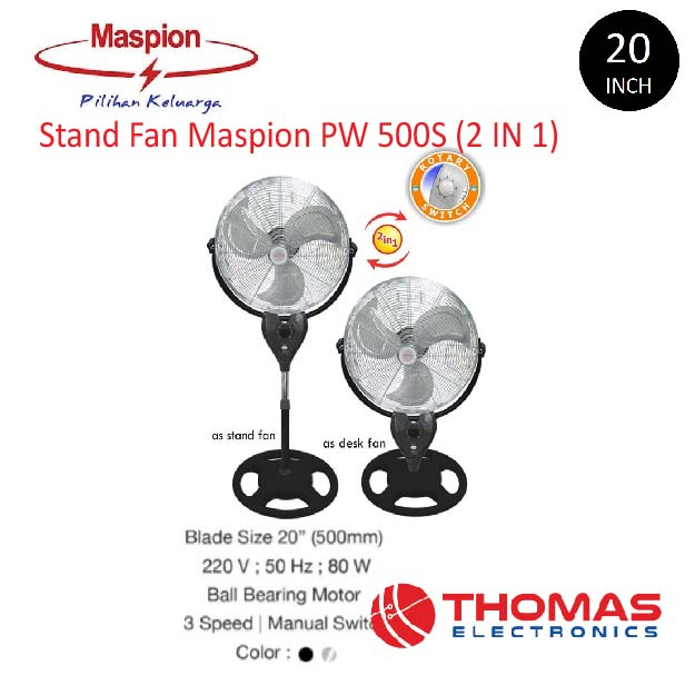 Kipas Angin Berdiri Stand Fan Maspion PW500S PW 500 S 20 Inch 2 in1 Garansi Resmi
