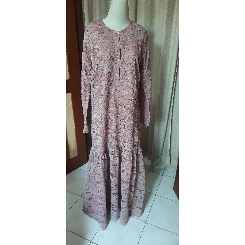 Gamis/Dress/Baju kondangan Brukat full furing mauve