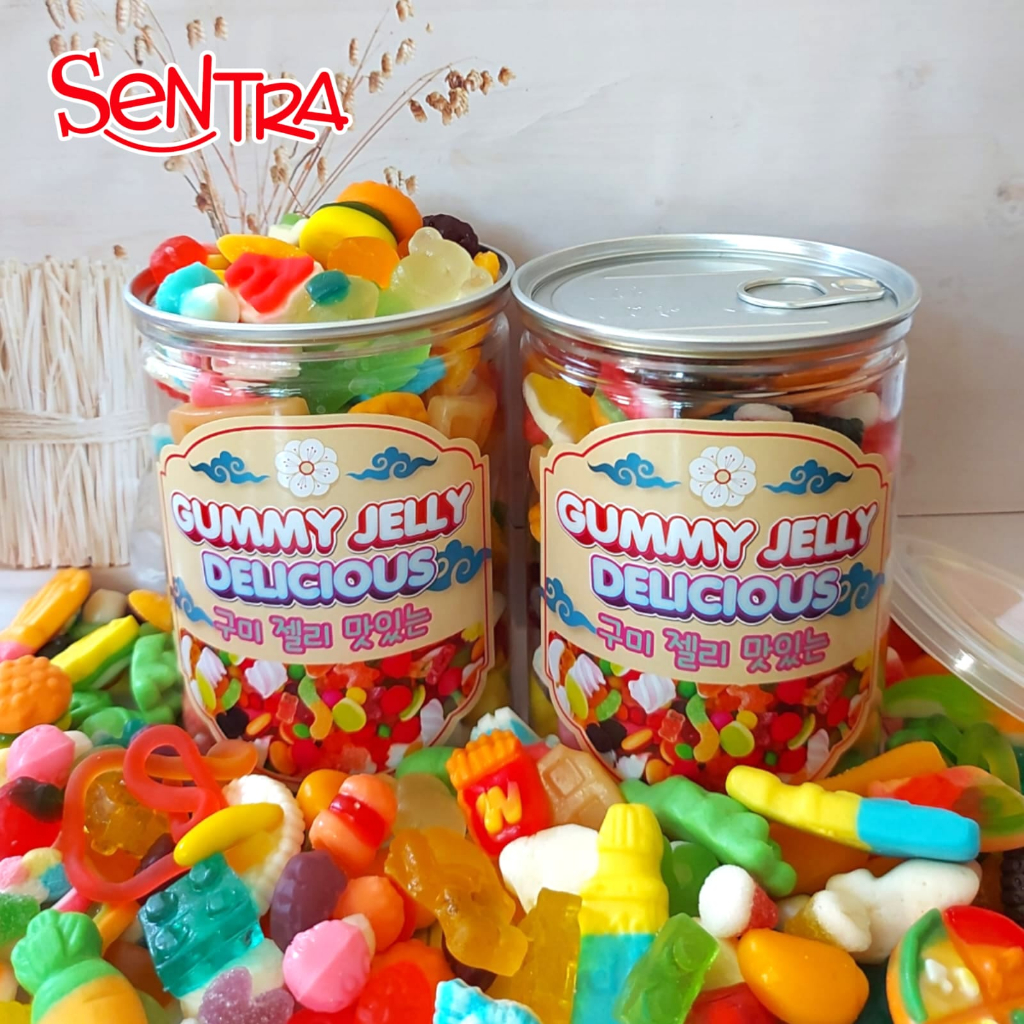 

Cemilan Gummy Jelly Delicious Jelly Korea Fancy Mix Premium Kemasan PET CAN BESAR