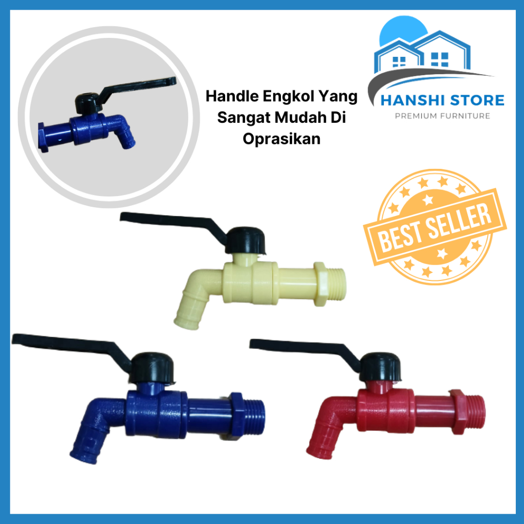 Kran Air Tembok / Kran Bola Plastik Engkol Panjang PVC 1/2" 3/4"