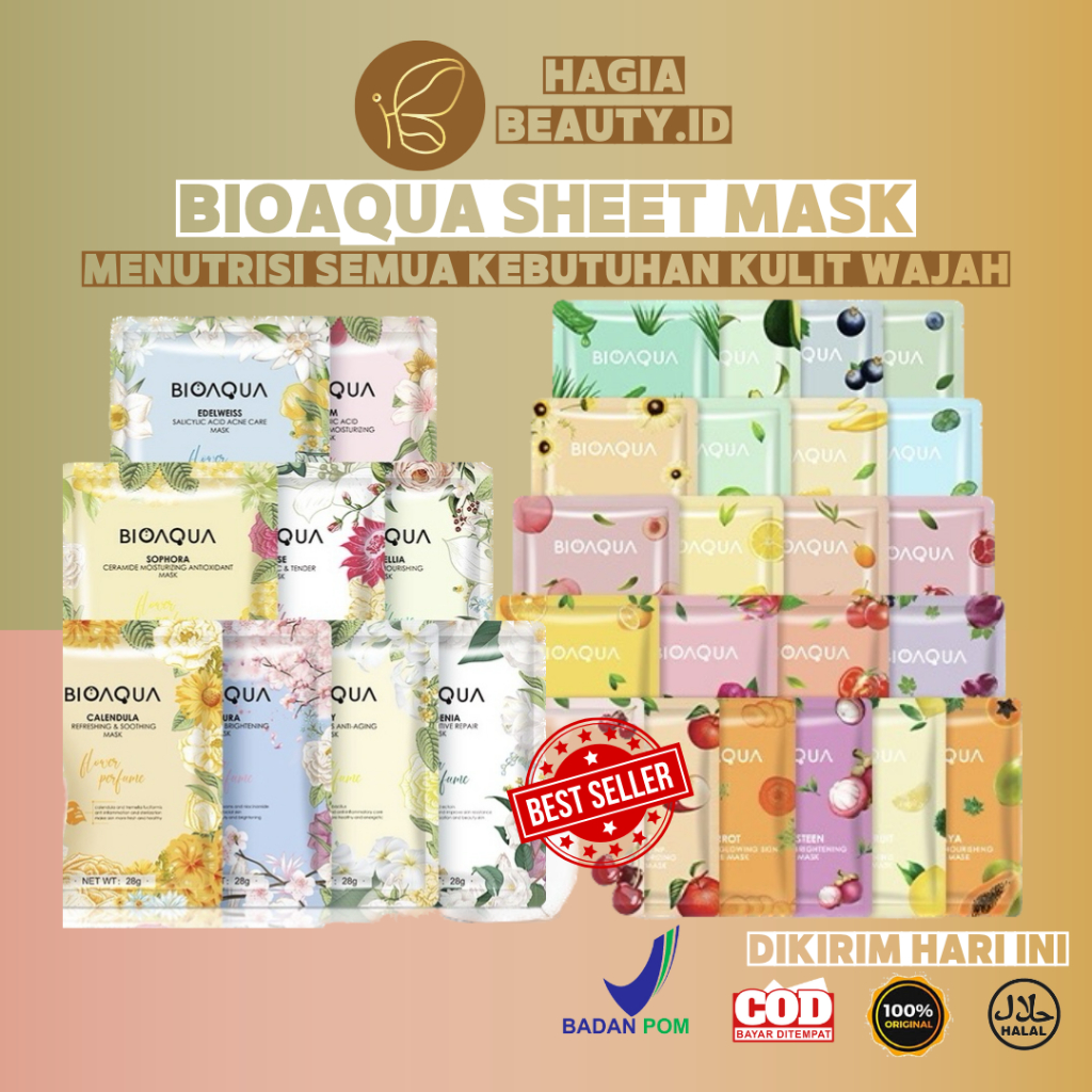 GROSIR - SHEET MASK BIOAQUA BUNGA , CENTELLA - BIOAQUA MASKER WAJAH - ANTI AGING - MENCERAHKAN