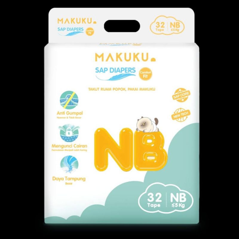 MAKUKU SAP Diapers Comfort Fit NB 32 / Popok Bayi Tipis New Born Makuku
