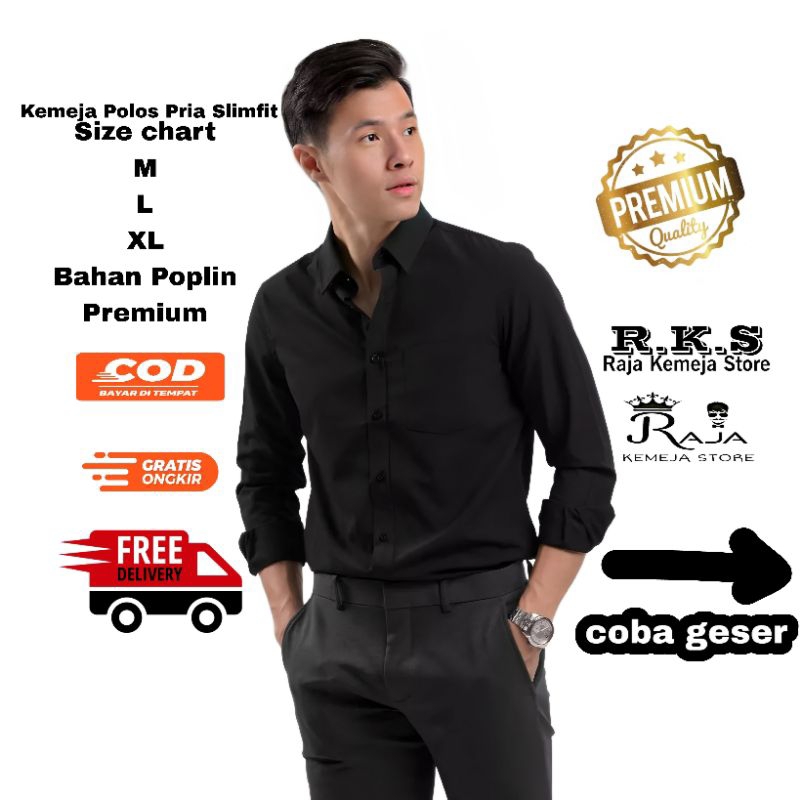 Kemeja Polos Pria Lengan Panjang Slim fit Hem Kemeja Hitam Premium Atasan Polos Pria Kerja Formal Pu