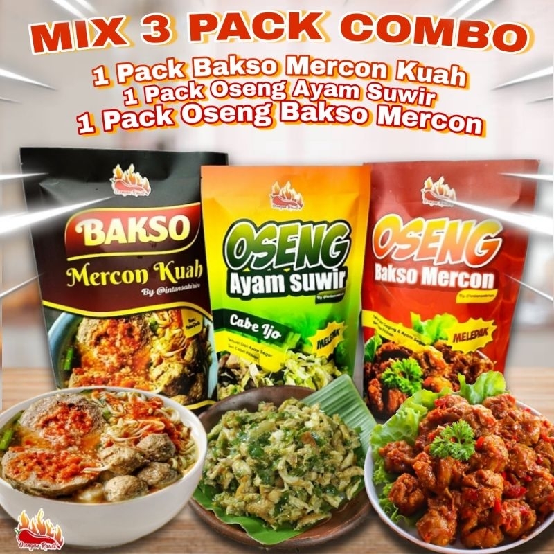 

MIX 3 PACK OSENGAN RAWIT ( BAKSO MERCON KUAH - OSENG AYAM SUWIR - OSENG BAKSO MERCON )