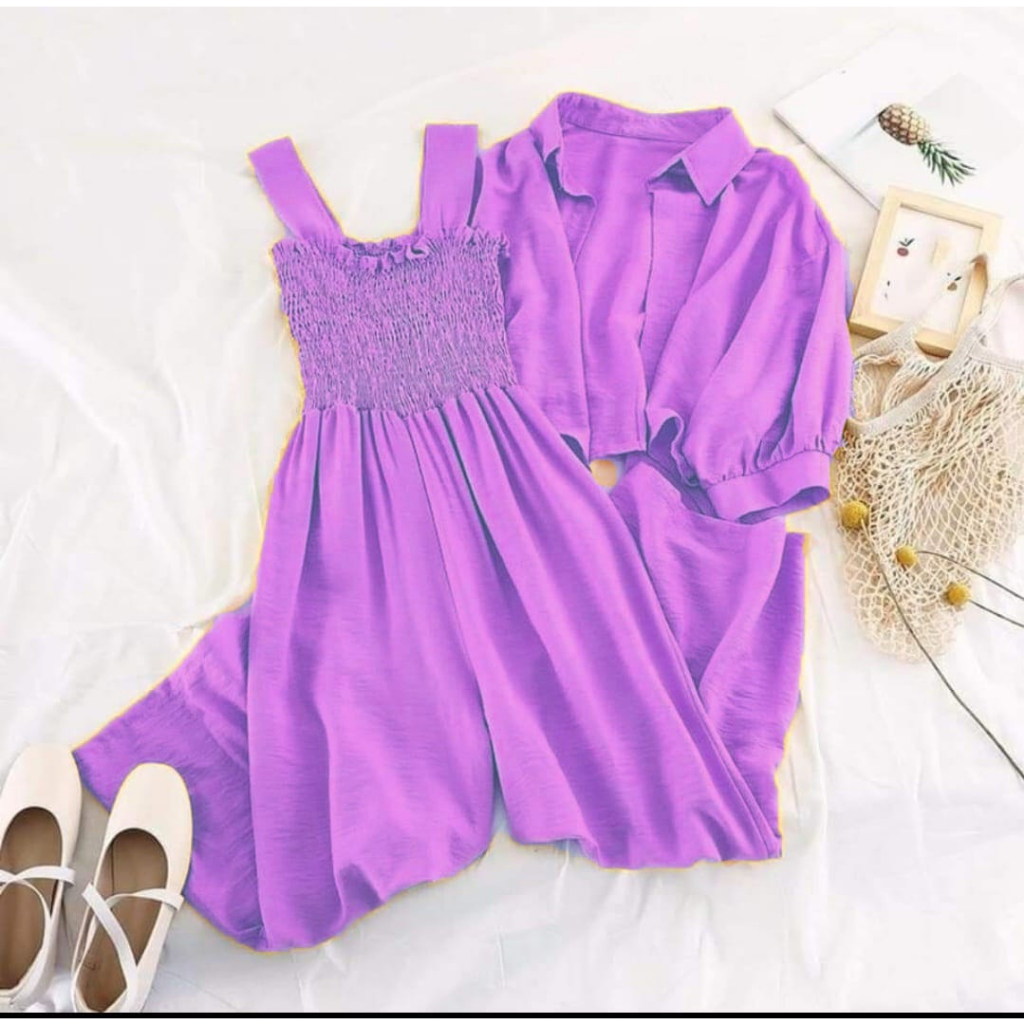 Pakaian Setelan Jumsuit cewek Simple Kekeinian ( Isi JUMPSUIT + OUTER ) / Set Pakaian Kodok Wanita J