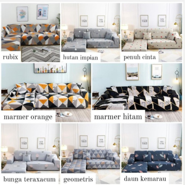 Unik Cover Sofa L Shaped Sarung Sofa Leter L Siku Elastis Anti Slip Import - Marmer Hitam Berkualita