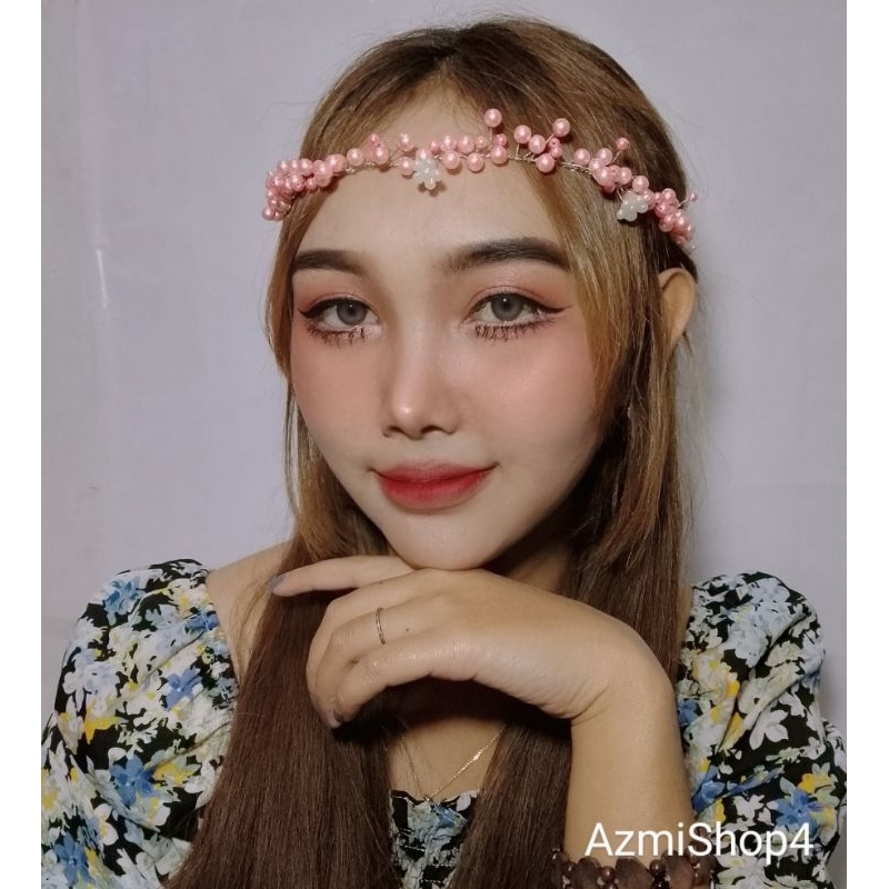 Headpiece Mutiara Pink Bunga Sakura - Mahkota Murah - Aksesoris Hijab - Hiasan Wedding