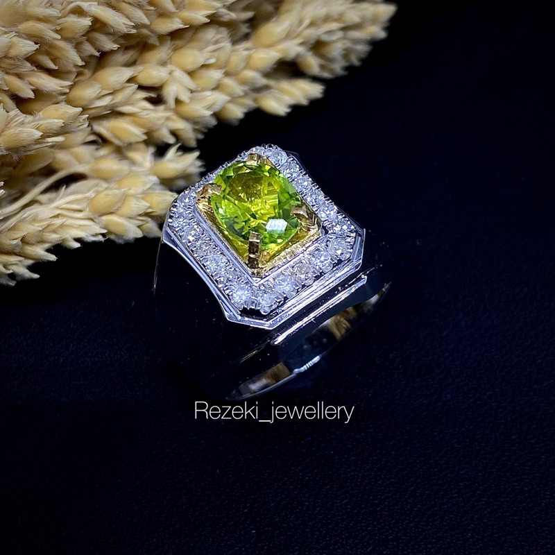 cincin berlian asli laki laki natural peridot ring silver free sertifikat