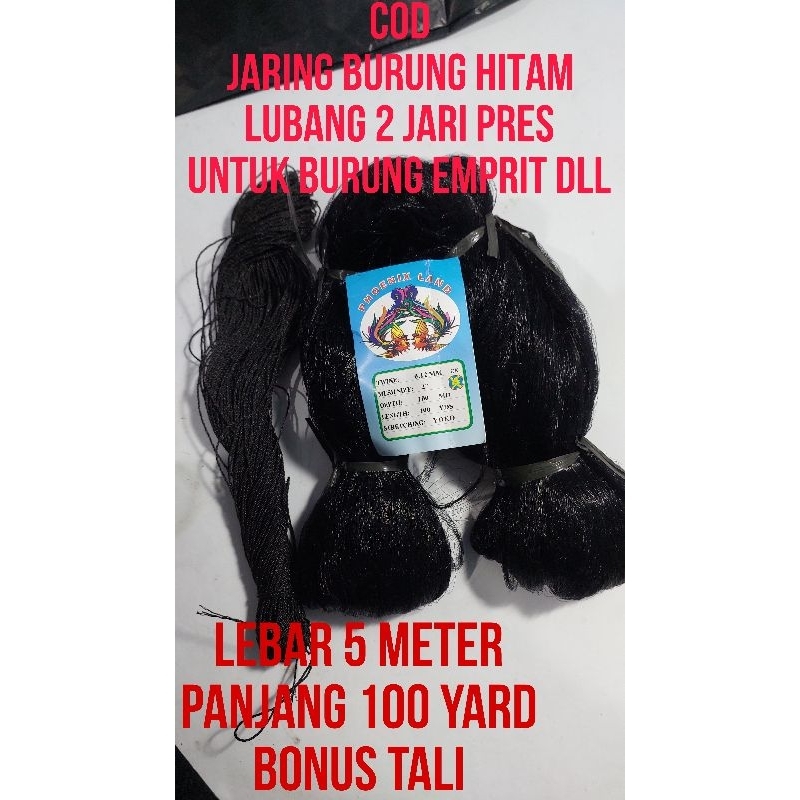 Jaring burung hitam jaring padi ukuran 5x90 meter bonus tali , senar 2 inci 012 100x100 yoko