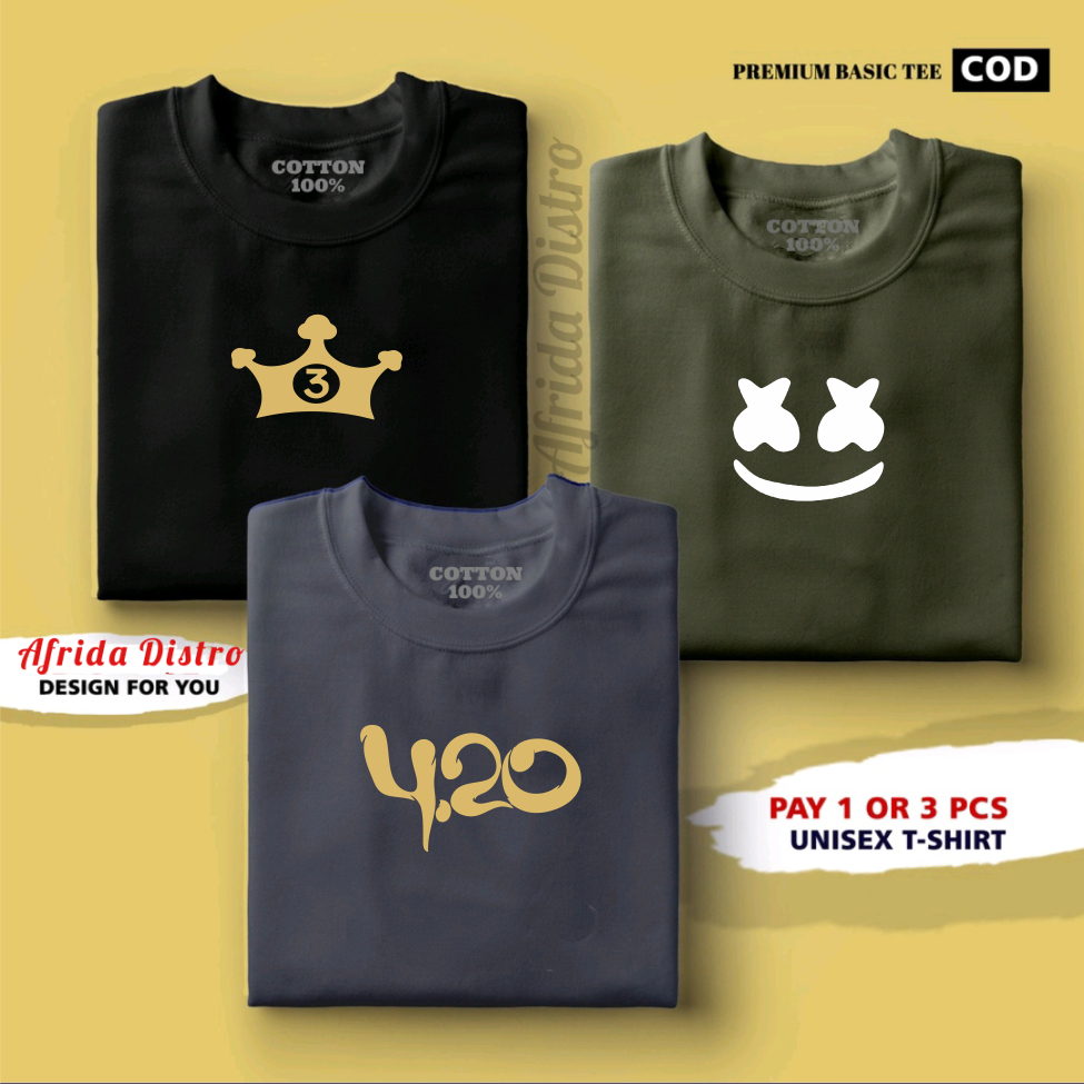 BUY 1 GET 3 PCS - AFRIDA DISTRO - KAOS PRIA DISTRO - KAOS DISTRO COWOK - T-SHIRT 420 3SEKEN MARSMELL