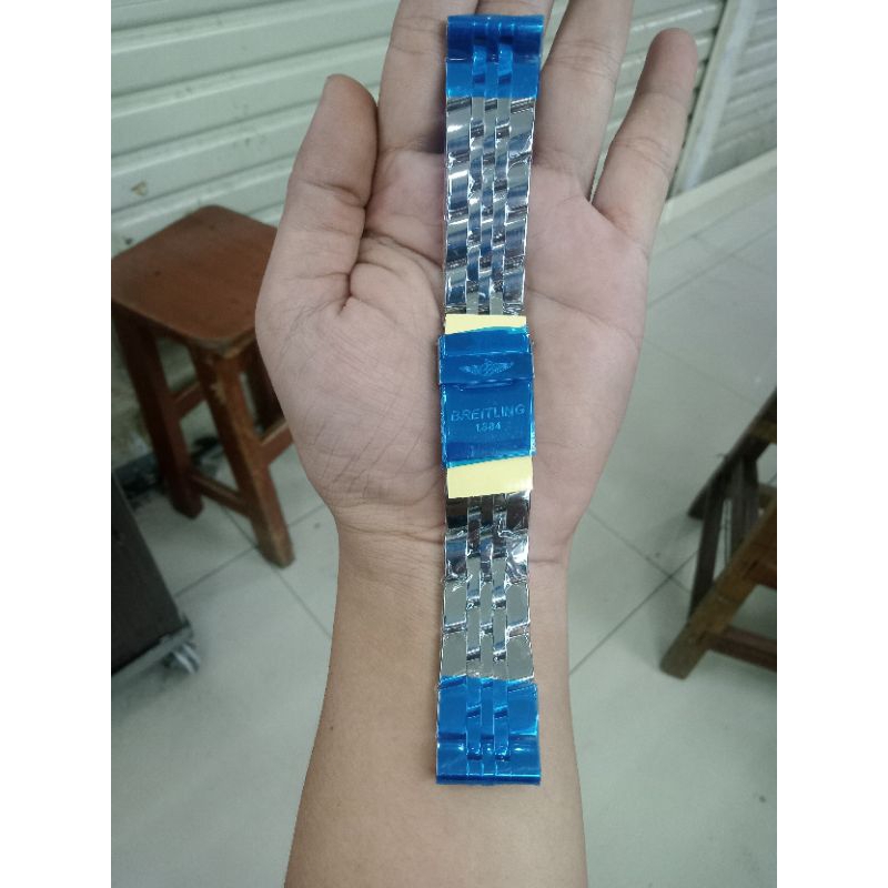 STRAP STAINLEES BREITLING 22 24MM 1884 SILVER LURUS SOLID BAND RANTAI TALI JAM