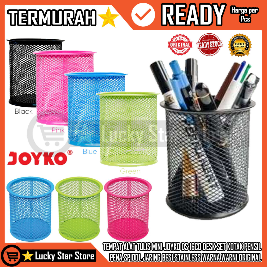 TEMPAT ALAT TULIS MINI JOYKO DS-16CO ATK DI MEJA JOYKO DESK SET PENYIMPANAN AKSESORIS PENA SPIDOL PENSIL PERLENGKAPAN SEKOLAH KANTOR STAINLESS STEEL JARING JARING BESI TEBAL WARNA WARNI SERBAGUNA ORIGINAL TERLARIS TERMURAH