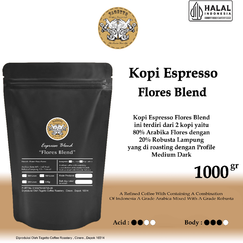 

KOPI ESPRESSO FLORES BLEND 1KG - ARABICA 80% & ROBUSTA 20%