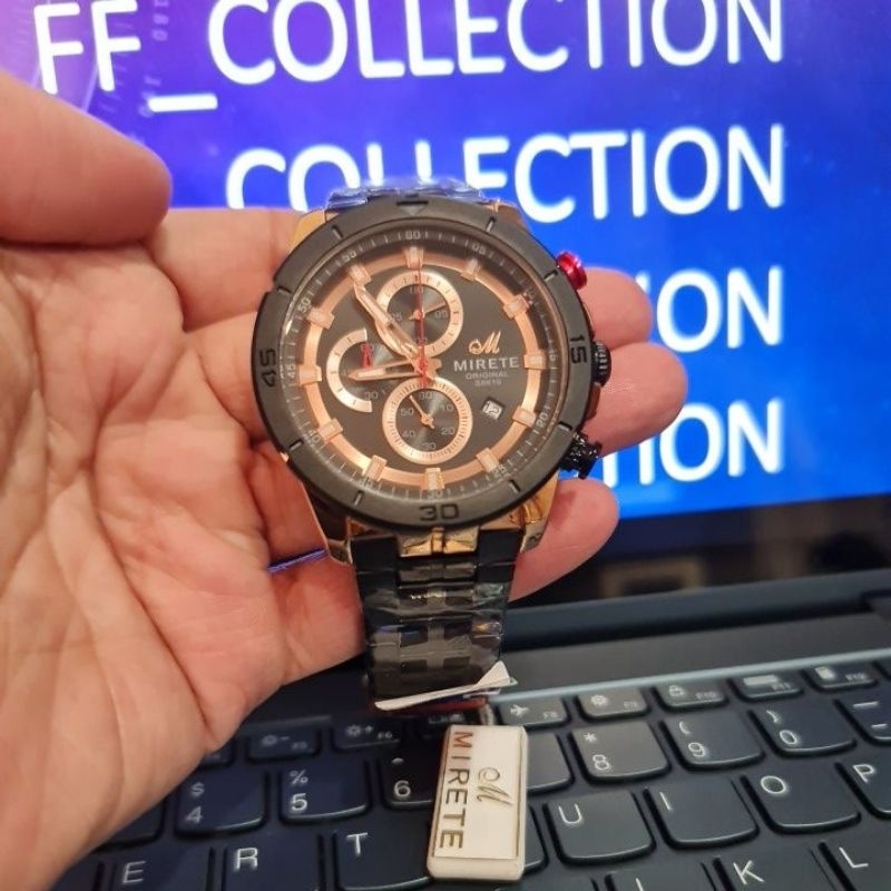 FF COLLECTION WATCH MIRETE JAM TANGAN PRIA ANALOG STAINLESS STEEL CHRONOGRAPH AKTIF