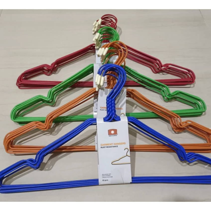 10pcs Hanger Gantungan baju coating warna Anti Karat Jemuran baju kawat besi termurah