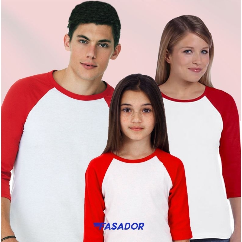Kaos Merah Putih Polos Raglan Anak Dewasa Lengan 3/4 Tanggung Katun Combed Premium HUT RI Tujuhbelas