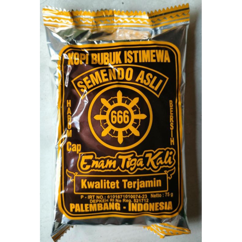 

KOPI SEMENDO ASLI CAP 666 & DUA MEONG |KOPI PALEMBANG 1 BKS ISI 75GR