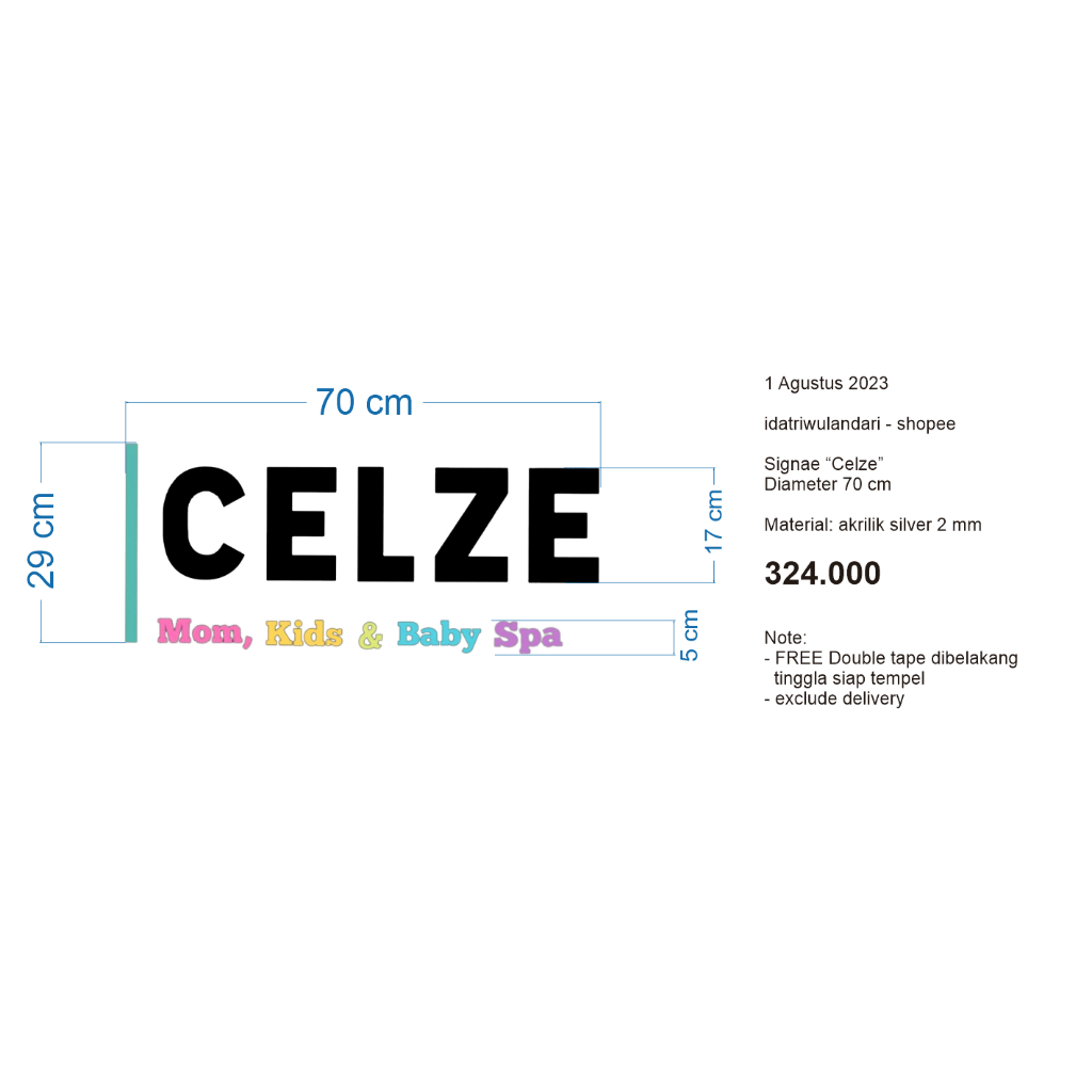 Custom Order tulisan Celze - Akrilik Mirror 2 mm