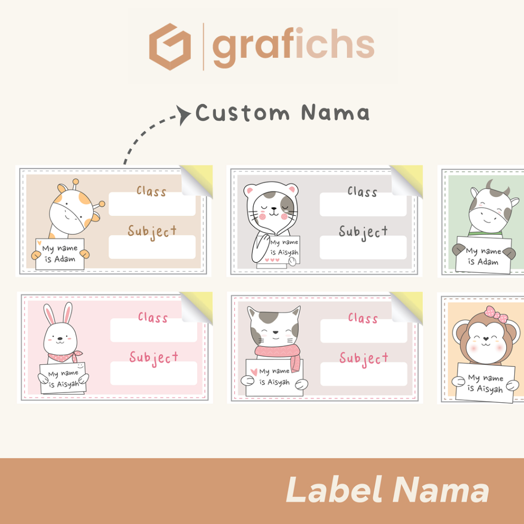 

Stiker Label Custom Nama Buku Sekolah Anak by Grafichs SN43 - SN50