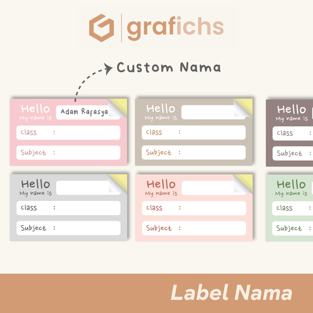 

Stiker Label Custom Nama Buku Sekolah Anak by Grafichs SN19 - SN26