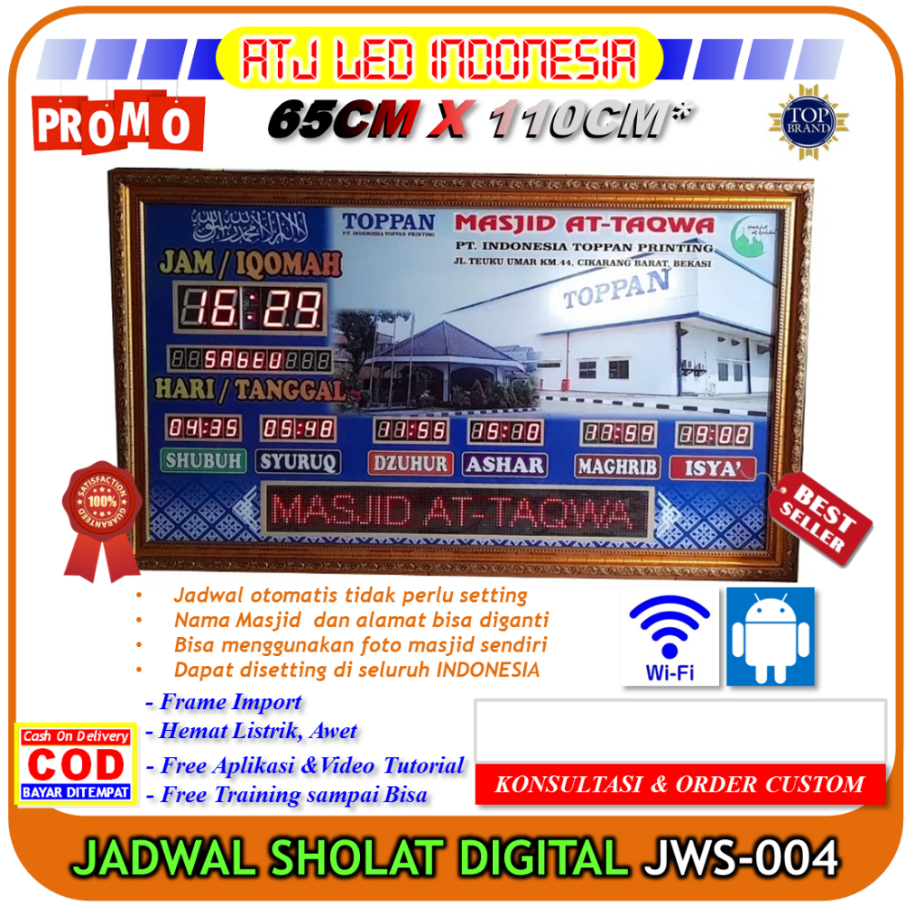 link pesanan custom khusus dan Jadwal sholat digital jam masjid lampu LED jam adzan iqomah musholla