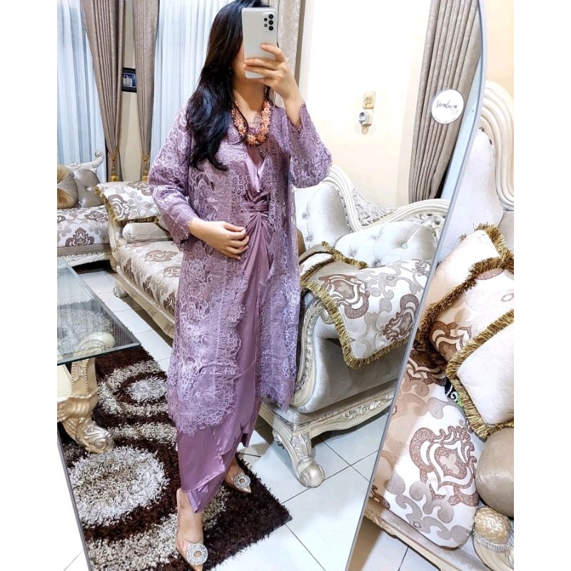 set outer brukat dress silk