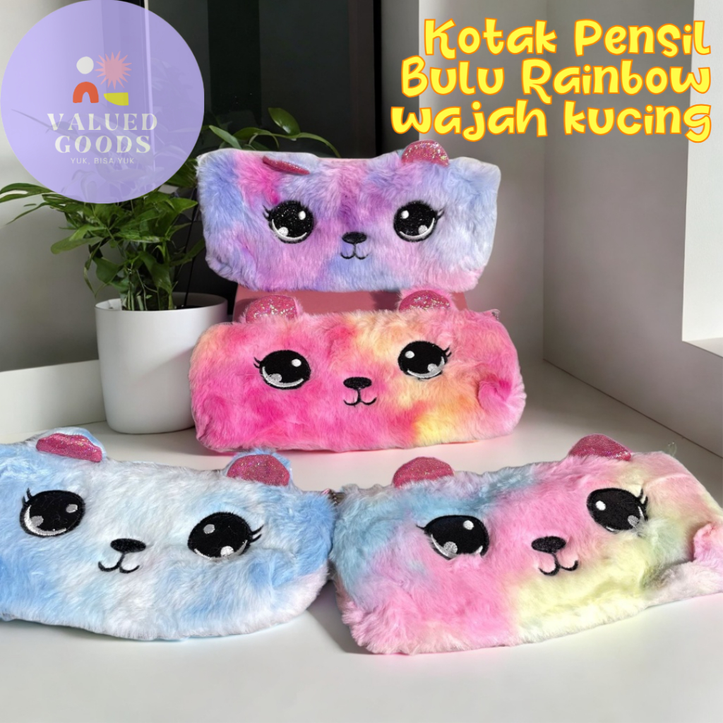 

Kotak Pensil Bulu Rainbow Motif Wajah Kucing Nonjol - case pensil kartun lucu alat tulis kerja sekolah kantor sovenir hadiah anak