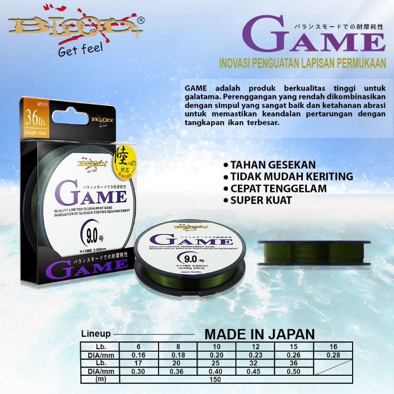 Senar Pancing Blood Game 150M Hijau KUAT & Tahan