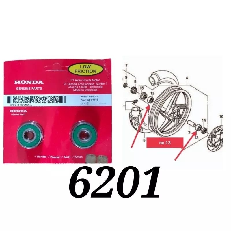 Bearing laher depan  6201RS genio,beat,vario,scoopy, Supra x 125, karimas, supra fit new, revo, supr