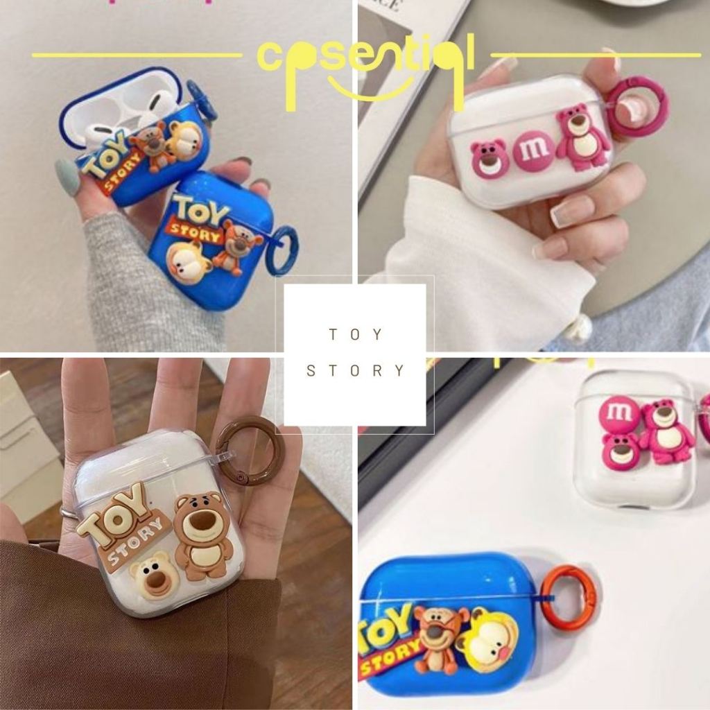 COD Case Airpods Gen 1/2 Gen 3 Pro Inpods 12 i12 3D Model Toy Story | Semi Transparan Biru Pink Cartoon Airpods Case with Free Round Hook| Protection Casing Premium | Soft case Silicone Premium dengan Gantungan Bulan