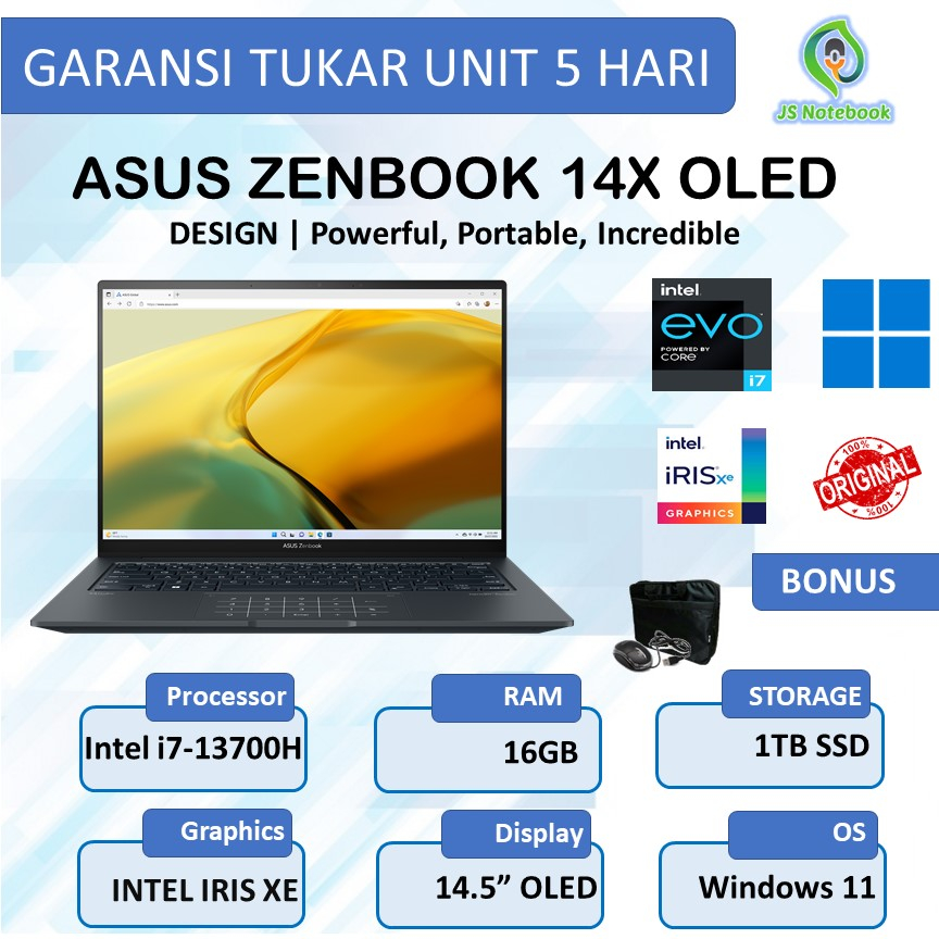 ASUS ZENBOOK 14X OLED TOUCH i7-13700H 16GB 1TB SSD WIN11