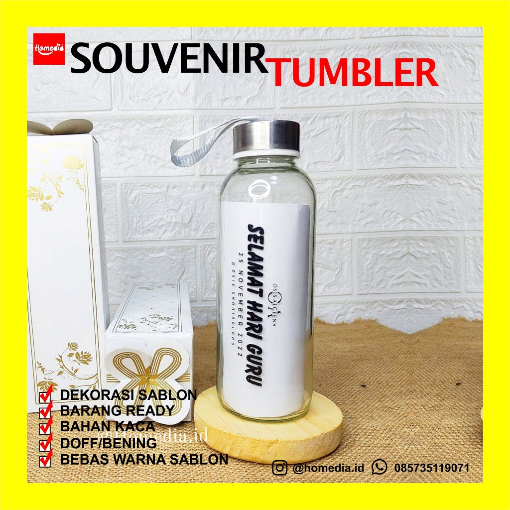 (PROMO) Souvenir Pernikahan Souvenir Botol Kaca Sablon Souvenir Tumbler Botol Minum Souvenir Murah