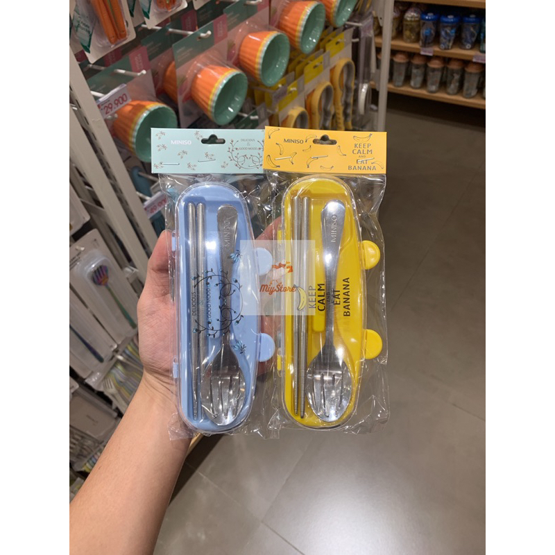 MINISO Perlengkapan Makan Sendok Plus Garpu Sumpit Three Set Tableware