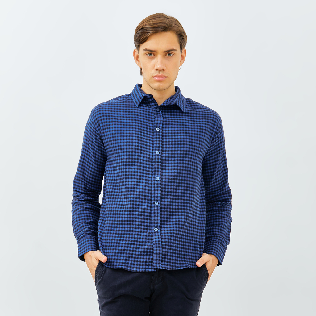 PAULMAY Kemeja Flanel Pria Lengan Panjang Biru 6706