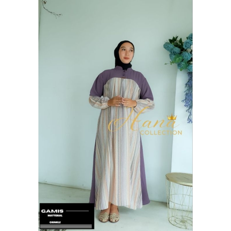 Gamis Crinkle Salur Premium Hana Collection