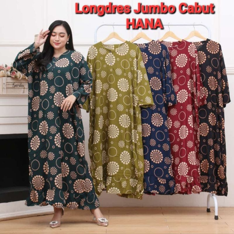 Daster Panjang JUMBO LD 130 Lengan Panjang Longdress Rayon Busui Bahan Adem Harga Grosir Bisa COD