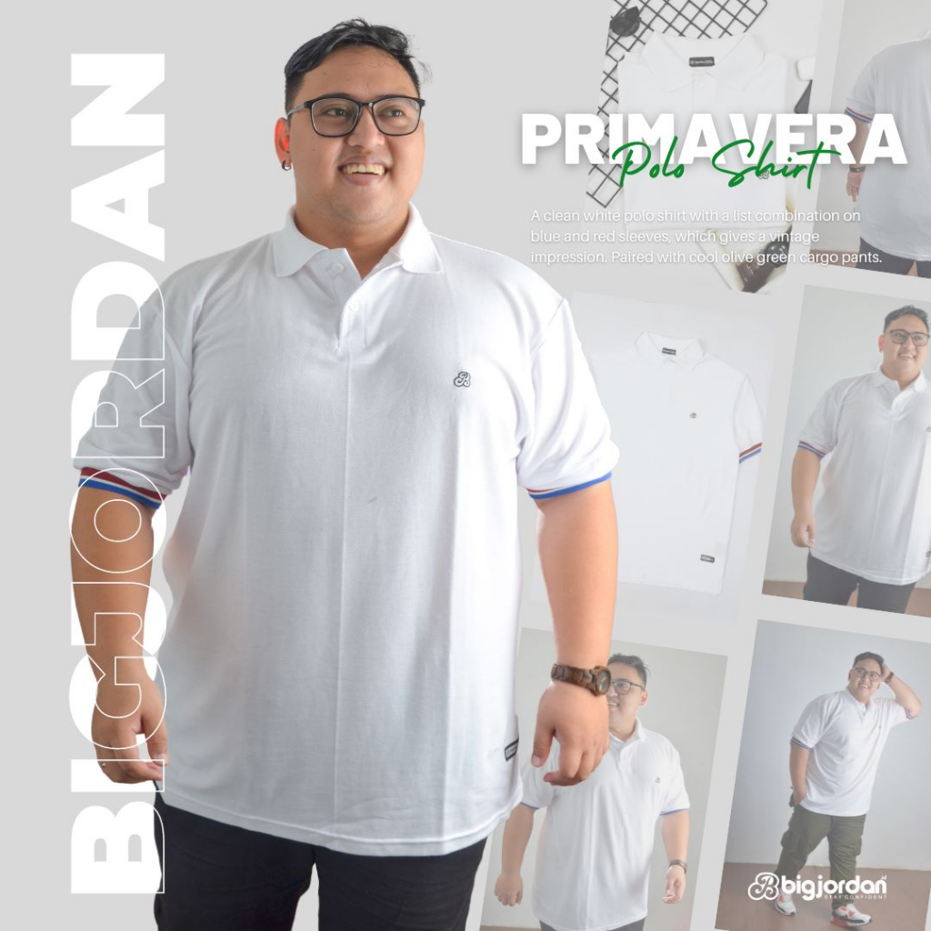 PRIMAVERA Kaos Kerah Pria Big size 3XL-8XL BIGJORDAN ORIGINAL KERAH JUMBO PRIA - Putih