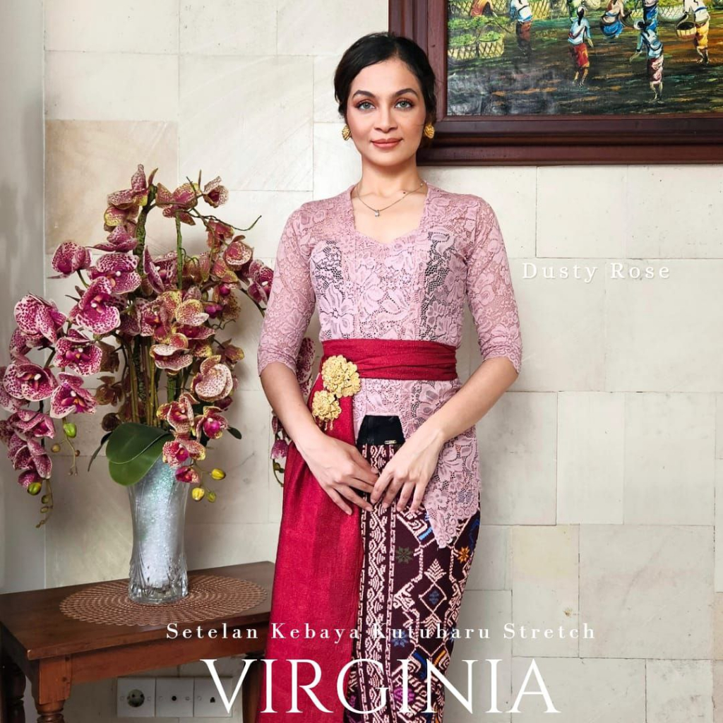 SETELAN Baju Kebaya Brokat Stretch Virginia dan Rok Knit Full Stretch Desain Songket Bali Kebaya Bal