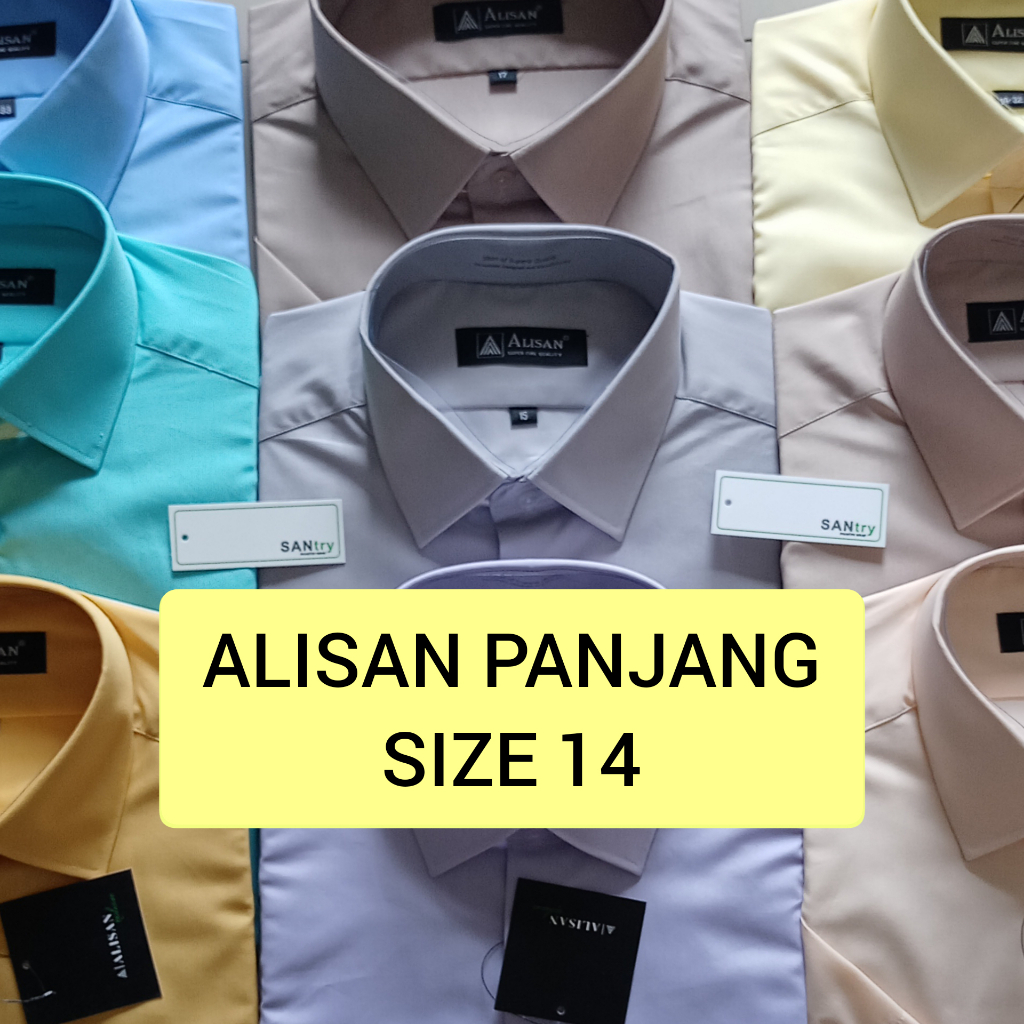 Kemeja Alisan Size 14 Lengan Panjang Polos Regular dan Slimfit