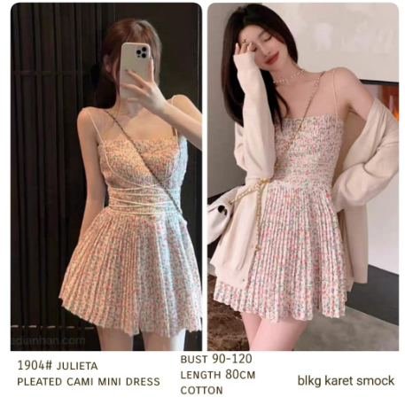Julieta Pleated Cami Mini Dress Wanita Import 1904