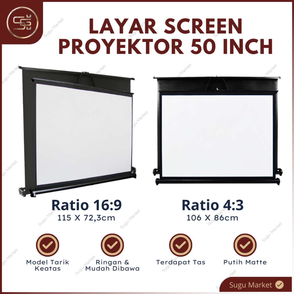 Layar Proyektor 50" / Screen Projector Portable / Table Screen Projector / Layar Proyektor Portable 