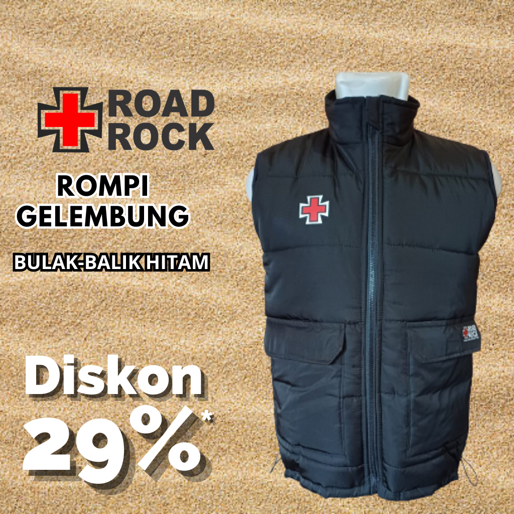 Road Rock - Full Black | Jaket Vest Rompi Hoodie Anti Angin Pria Wanita  / Vest Rompi Motor Tebal / 