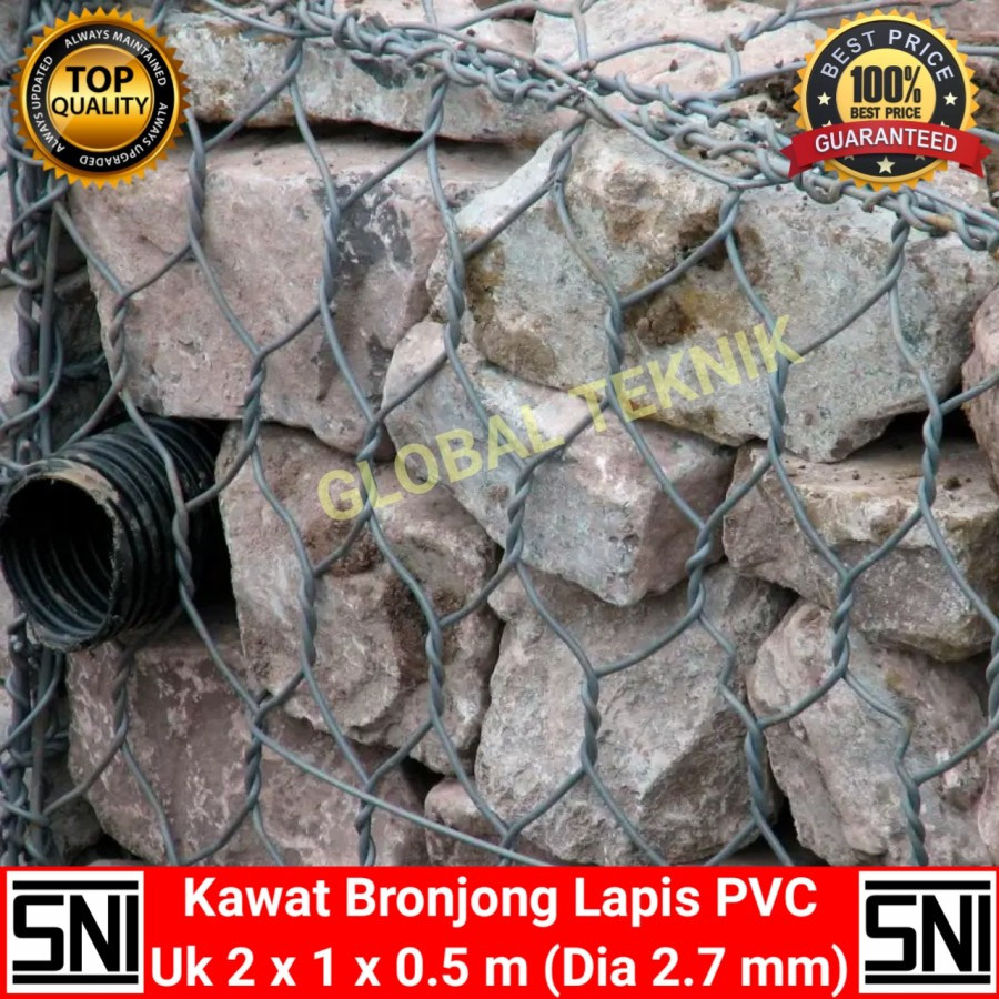 Kawat Bronjong Lapis PVC Diameter kawat 2,7 mm uk 2 x 1 x 0.5 Meter