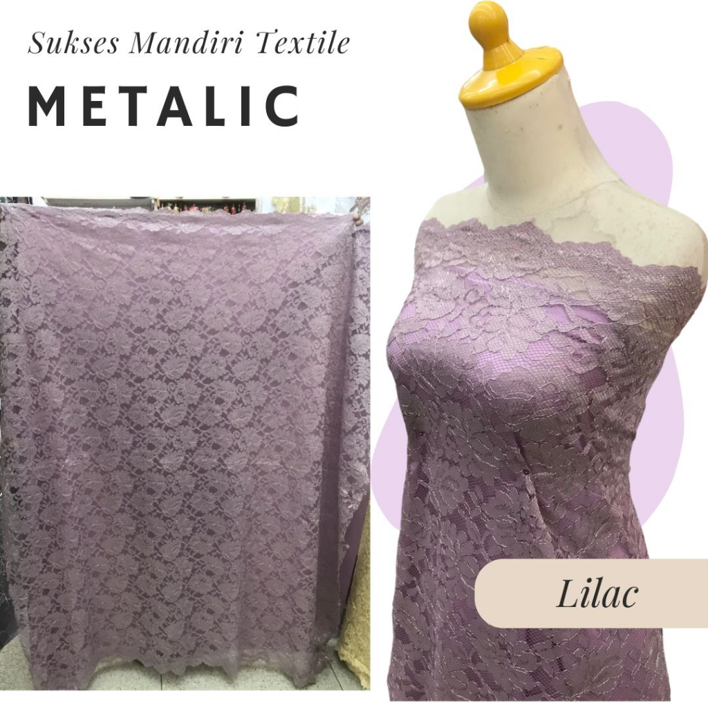 (METALIC) Brokat metalic Lilac | Harga ½ meter = 50 cm (Bahan Dress Bridesmaid, Kondangan, Kebaya Mo
