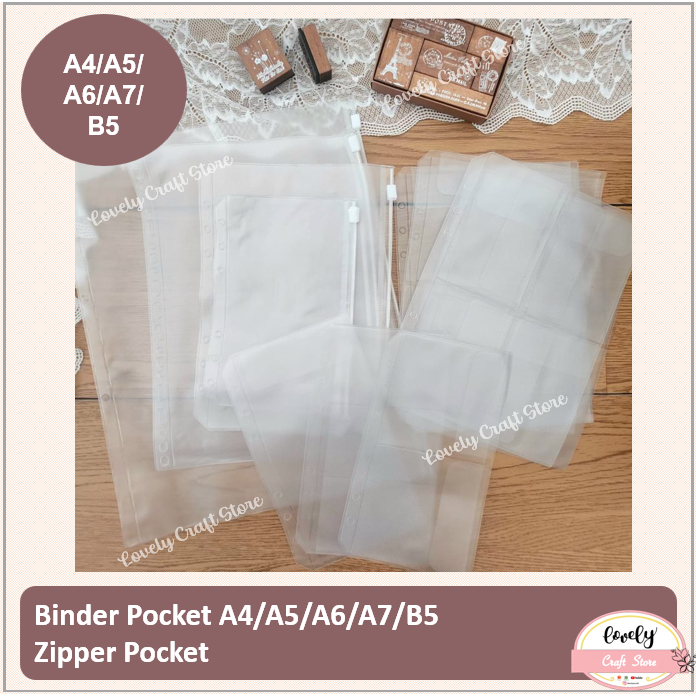 

LovelyCraftStore | Tempat Penyimpanan Dies Zipper Pocket Binder A5/A6/A7 untuk Binder 6 Lubang Transparent Stationery Storage Bag Dies Storage