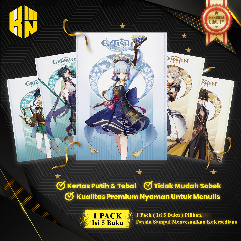 

KEN.IND - Buku Tulis Sekolah Custom Tema GENSHIN IMPACT Bergaris 38 Lembar 1 Pak Isi 5 Buku/ Buku Tulis Anime/ Buku Aesthetic/ Buku Catata