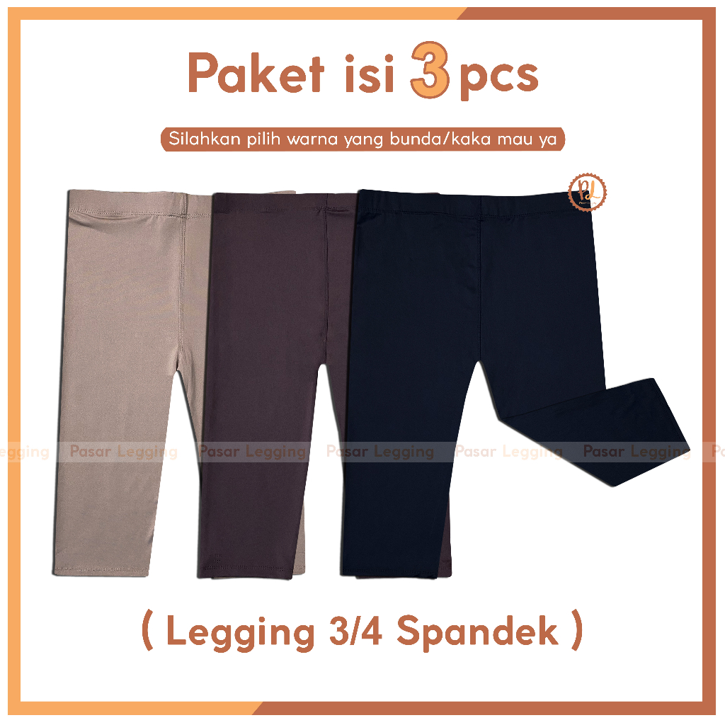 Paket Isi 3pcs Legging Pendek Spandek / Legging 3/4 Spandek / Celana Legging Pendek Spandex / Celana